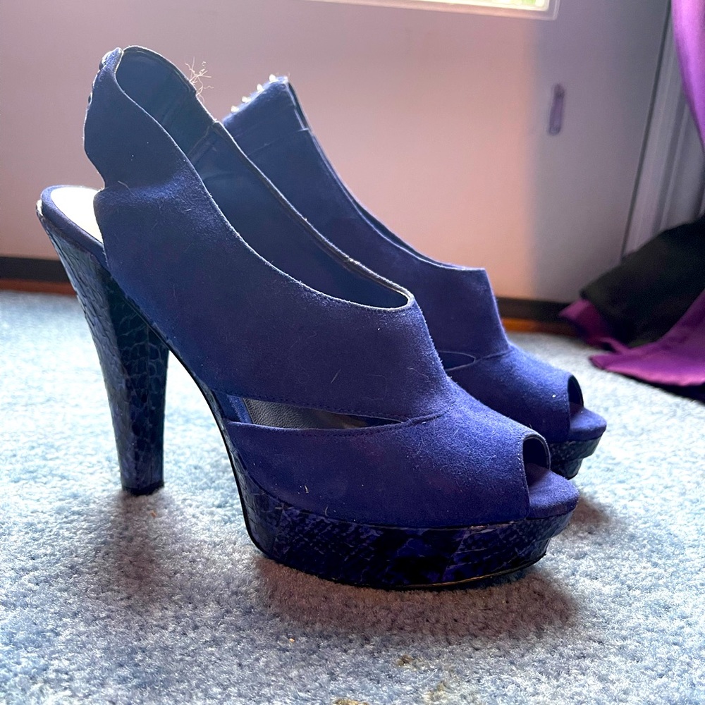 BCBGirls Royal Blue Suede/Snake Skin Platform Heels - Only Worn Once!